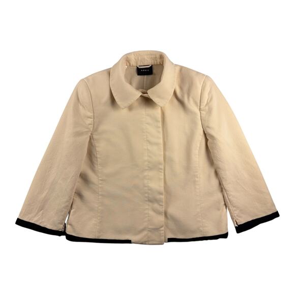 AKRIS Womens Wool/ Silk Blazer Peacoat Size 10 Single Breasted Cream/ Black Trim - Picture 1 of 12